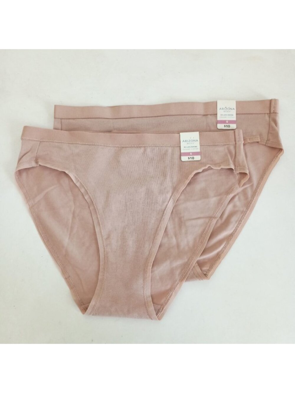 NWT 2 pairs Arizona organic cotton hi-leg bikini panties tan size S